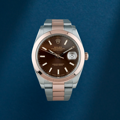 Rolex Datejust 41 Two Tone Rose Gold Choco Dial 126300 2017
