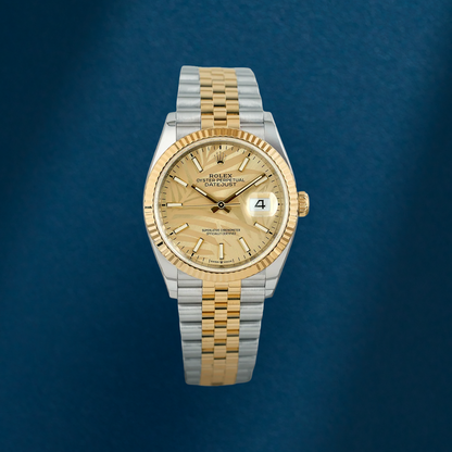 Rolex Datejust 36 Two Tone Yellow Gold Champagne Motif Dial 126233 2023