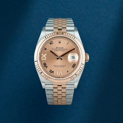 Rolex Datejust 36 Two Tone Everose Salmon Roman Dial With Diamond IV & IX 126231 2022
