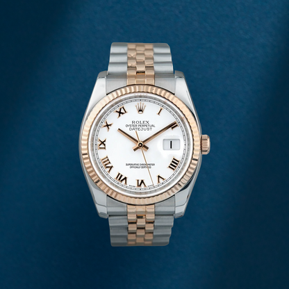Rolex Datejust 36 Two Tone Everose White Roman Dial 116231 2006