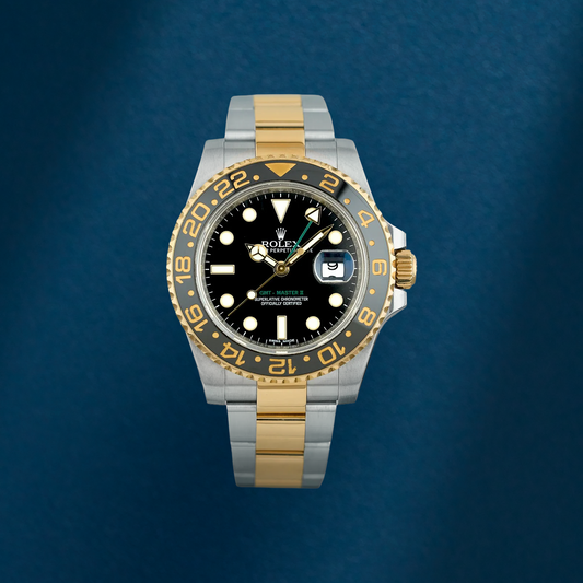 Rolex GMT-Master II Two Tone Yellow Gold Green Arrow 116713LN 2014