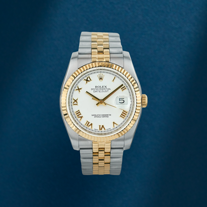 Rolex Datejust 36 Two tone Yellow Gold White Roman Dial 116233 2013