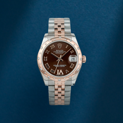 Rolex Datejust 31 Two Tone Rose Gold Choco Roman Dial Diamond VI Scattered Diamond Bezel 178341 2014