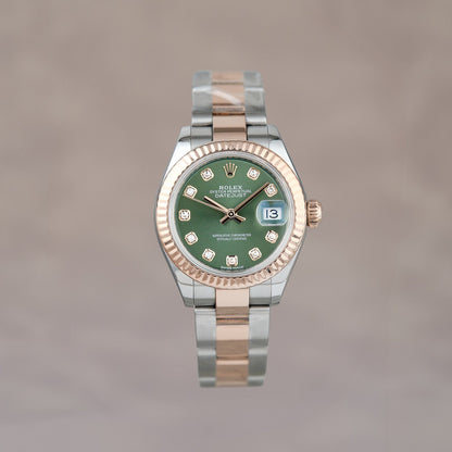 Rolex Datejust 28 Two Tone Rose Gold Green w/ Diamonds 28mm 279171 2020