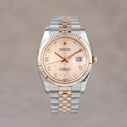 Rolex Datejust 36 Two Tone Rose Gold Salmon Anniversary With Diamonds 116231 2011