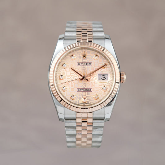 Rolex Datejust 36 Two Tone Rose Gold Salmon Anniversary With Diamonds 116231 2011