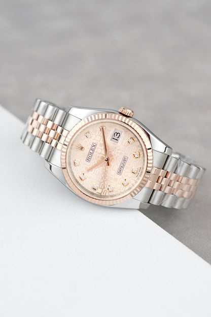 Rolex Datejust 36 Two Tone Rose Gold Salmon Anniversary With Diamonds 116231 2011