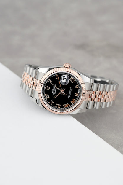 Rolex Datejust 36 Two Tone Rose Gold Black Roman 36mm 116231 2015