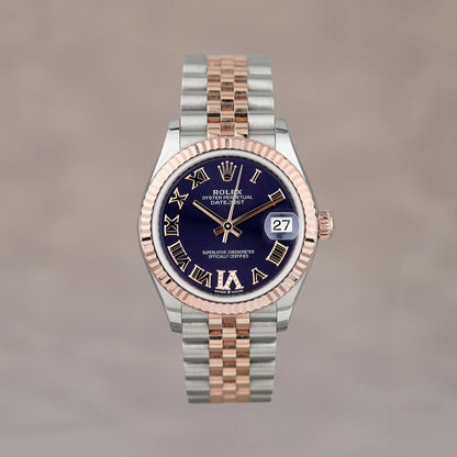 Rolex Datejust 31 Two Tone Rose Gold Aubergine Roman Diamonds VI 278271 2026 (Brand New)