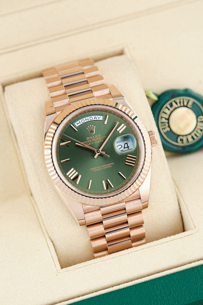 Rolex Daydate 40 Full Rose Gold Olive Green 40mm 228235 2020