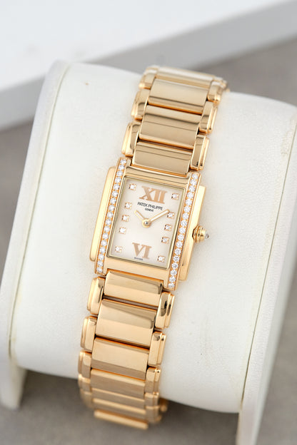Patek Philippe Twenty~4 Mini Rose Gold White Dial With Diamond Markers And Bezel 4908/11