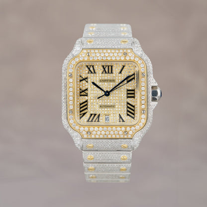 Cartier Santos Large Two Tone Yellow Gold Iced Out Large W2SA0009 2023