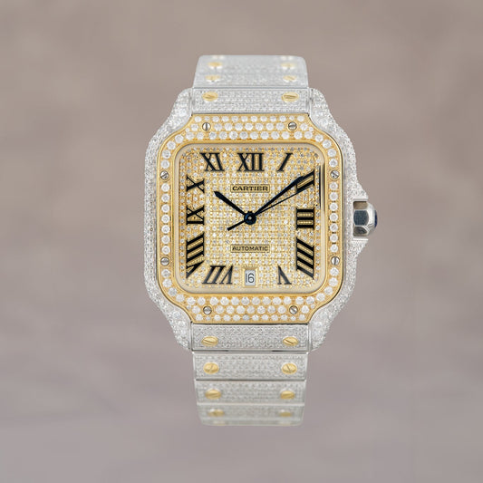 Cartier Santos Large Two Tone Yellow Gold Iced Out Large W2SA0009 2023