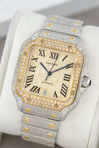 Cartier Santos Large Two Tone Yellow Gold Iced Out Large W2SA0009 2023