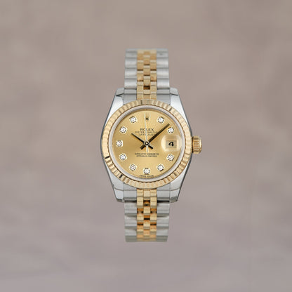 Rolex Lady Datejust 26 Two Tone Yellow Gold Champagne Dial With Diamonds 179173 2014