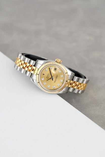 Rolex Lady Datejust 26 Two Tone Yellow Gold Champagne Dial With Diamonds 179173 2014