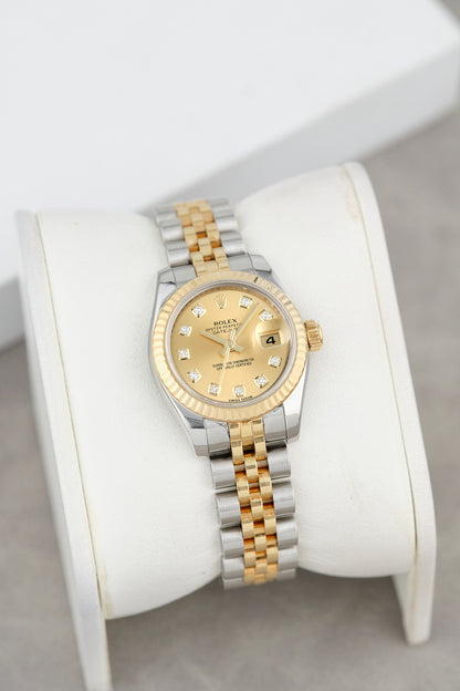 Rolex Lady Datejust 26 Two Tone Yellow Gold Champagne Dial With Diamonds 179173 2011