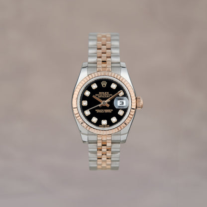 Rolex Datejust 26 Two Tone Rose Gold Black w/ Diamonds 26mm 179171 2014