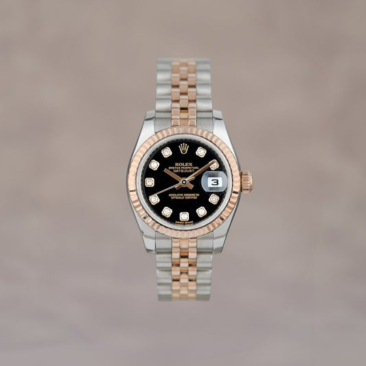 Rolex Datejust 26 Two Tone Rose Gold Black w/ Diamonds 26mm 179171 2014
