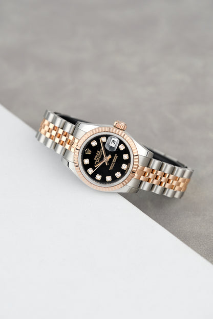 Rolex Datejust 26 Two Tone Rose Gold Black w/ Diamonds 26mm 179171 2014