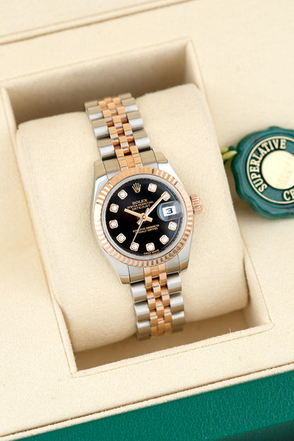 Rolex Datejust 26 Two Tone Rose Gold Black w/ Diamonds 26mm 179171 2014
