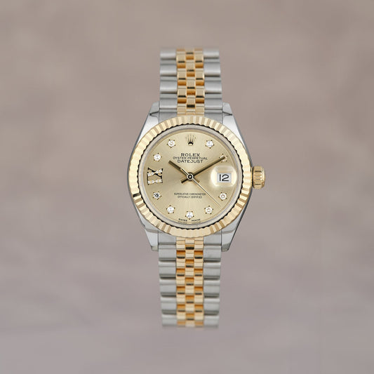 Rolex Datejust 28 Two Tone Yellow Gold Champagne w/ IX Diamonds 28mm 279173 2018