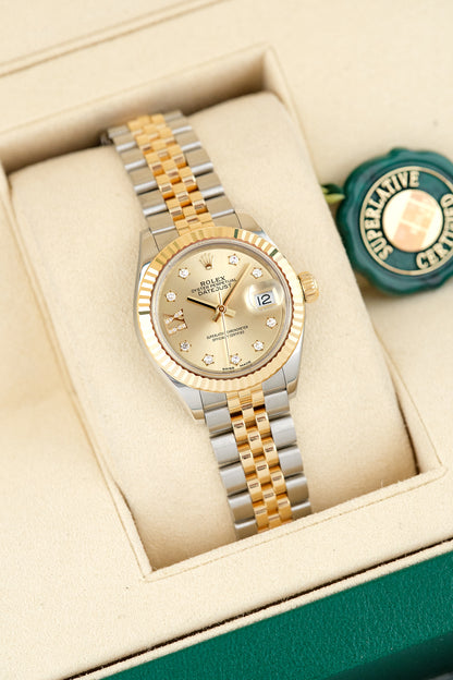 Rolex Datejust 28 Two Tone Yellow Gold Champagne w/ IX Diamonds 28mm 279173 2018