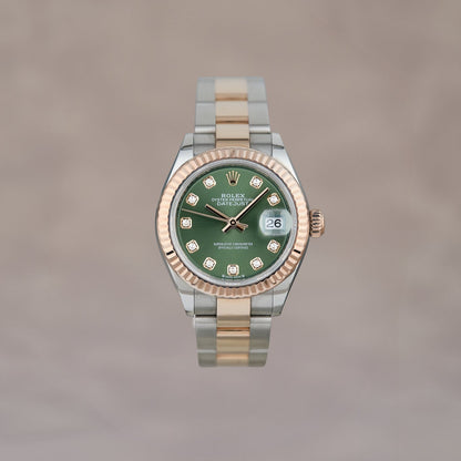 Rolex Datejust 28 Two Tone Rose Gold Green w/ Diamonds 28mm 2020
