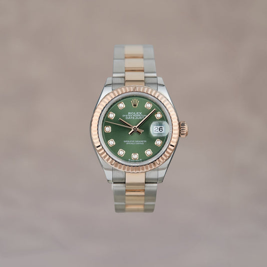 Rolex Datejust 28 Two Tone Rose Gold Green w/ Diamonds 28mm 2020