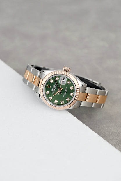 Rolex Datejust 28 Two Tone Rose Gold Green w/ Diamonds 28mm 2020