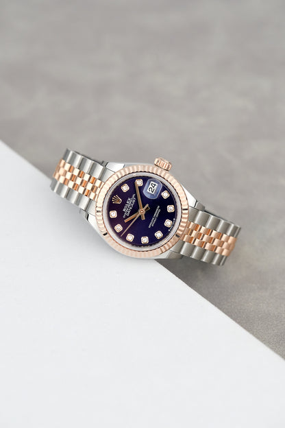Rolex Datejust 28 Two Tone Everose Aubergine Dial With Diamonds (Brand New)