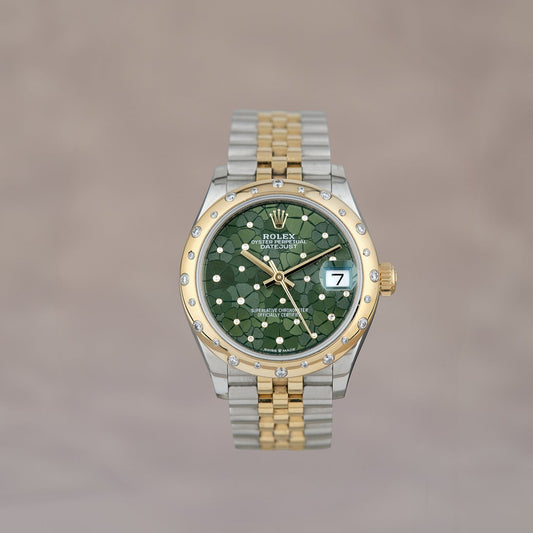 Rolex Datejust 31 Two Tone Yellow Gold Sakura Green w/ Diamonds Bezel 31mm 278343RBR 2023
