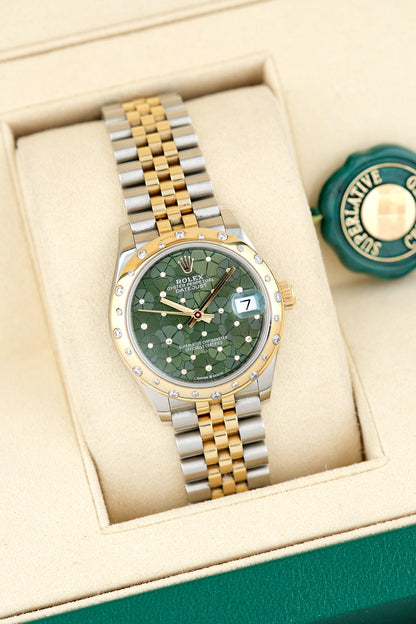 Rolex Datejust 31 Two Tone Yellow Gold Sakura Green w/ Diamonds Bezel 31mm 278343RBR 2023