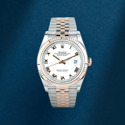 Rolex Datejust 36 Two Tone Rose Gold White Roman 126231 2025