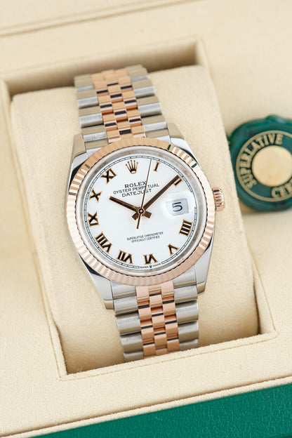 Rolex Datejust 36 Two Tone Rose Gold White Roman 126231 2025
