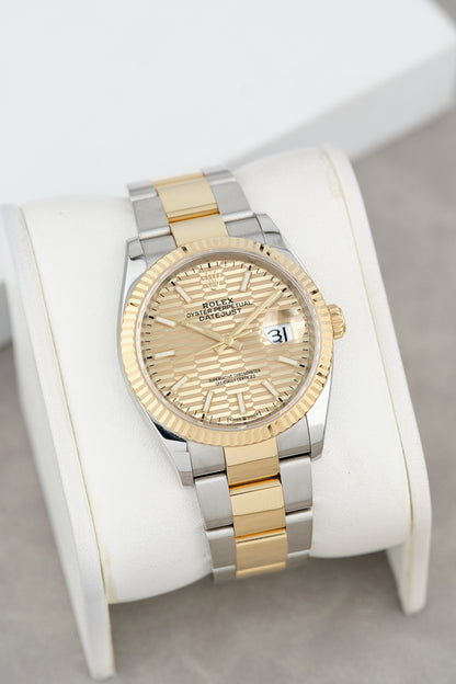 Rolex Datejust 36 Two Tone Yellow Gold Champagne Motif 36mm 2020