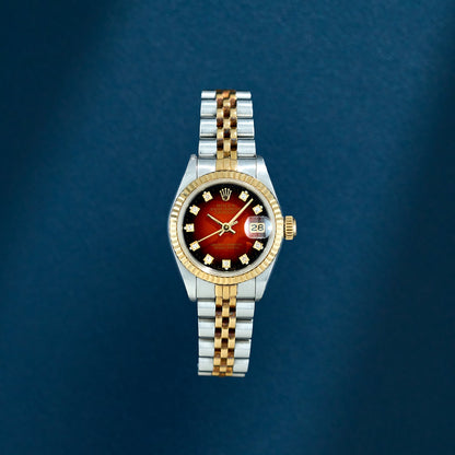 Rolex Datejust 26 Two Tone Yellow Gold Red Vignette Dial With Diamonds