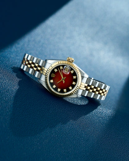 Rolex Datejust 26 Two Tone Yellow Gold Red Vignette Dial With Diamonds
