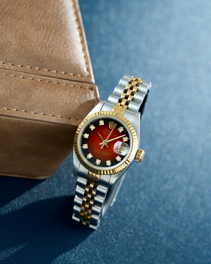 Rolex Datejust 26 Two Tone Yellow Gold Red Vignette Dial With Diamonds