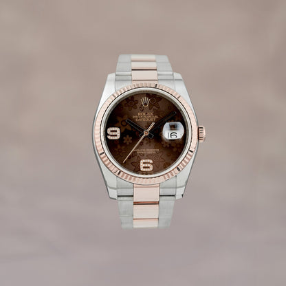 Rolex Datejust 36 Two Tone Rose Gold Choco Floral 6 & 9 Diamonds 36mm 116231 2013