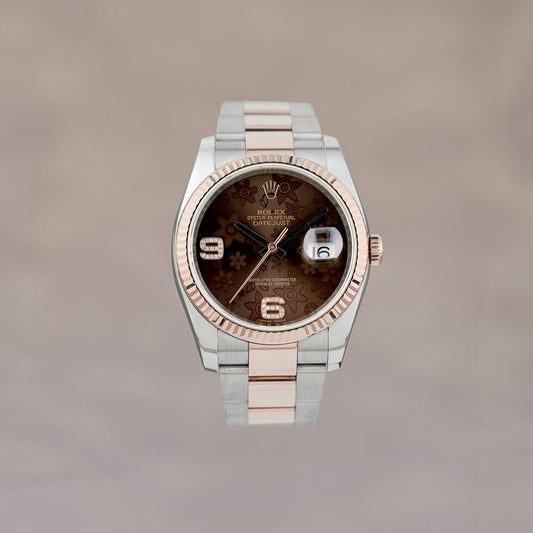 Rolex Datejust 36 Two Tone Rose Gold Choco Floral 6 & 9 Diamonds 36mm 116231 2013