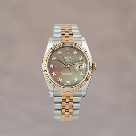 Rolex Datejust 36 Two Tone Everose Tahitian Mother Of Pearl With Diamonds 116231 2012