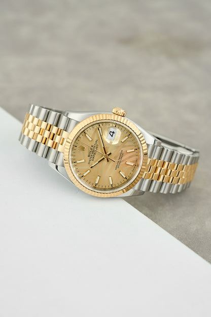 Rolex Datejust 36 Two Tone Yellow Gold Champagne Motif Dial 126233 2023