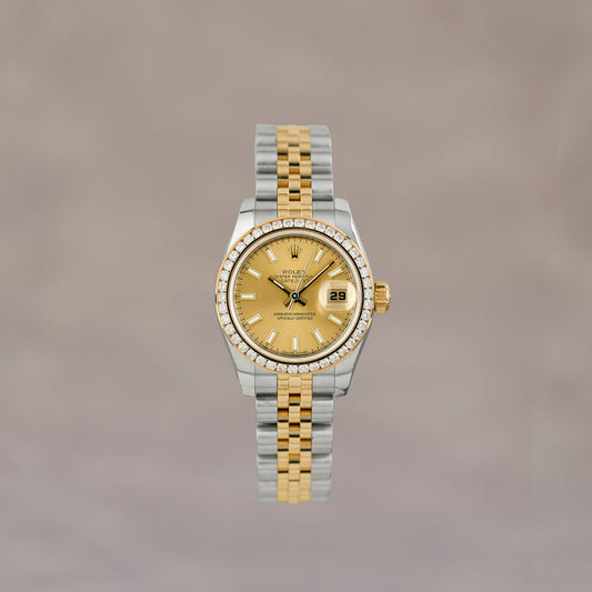 [RESERVED] Rolex Datejust 26 Two Tone Yellow Gold Champagne Dial With Diamond Bezel 179173 2010