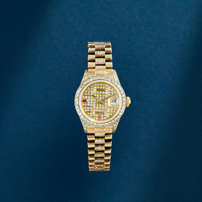 Rolex Lady Datejust 26 Full Yellow Gold With Diamond Dial And Bezel 69178 1976