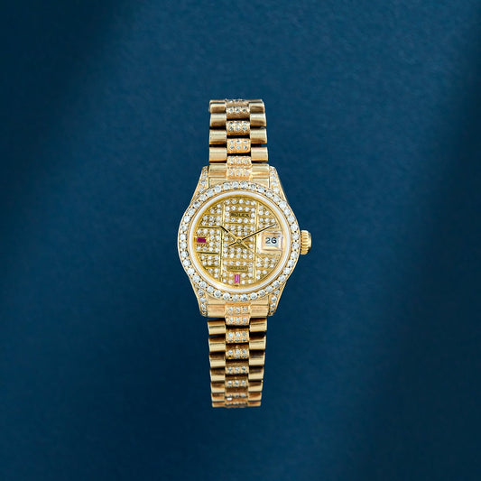 Rolex Lady Datejust 26 Full Yellow Gold With Diamond Dial And Bezel 69178 1976