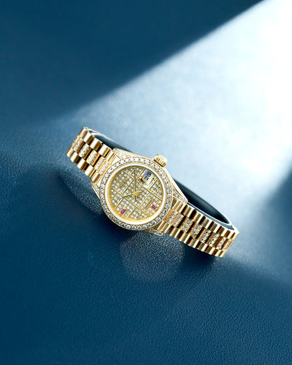 Rolex Lady Datejust 26 Full Yellow Gold With Diamond Dial And Bezel 69178 1976