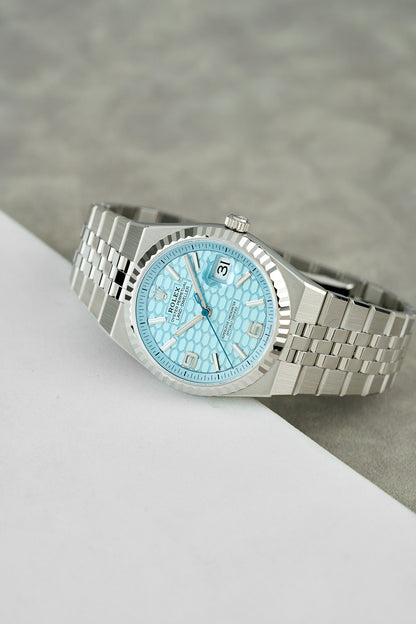 Rolex Land-Dweller 36 Platinum Ice Blue Honeycomb Dial 127236 2026 (Brand New)
