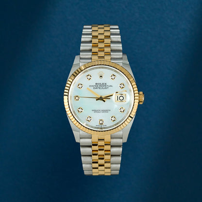 Rolex Datejust 36 Two Tone Yellow Gold Mother Of Pearl Dial With Diamonds 126233 2021