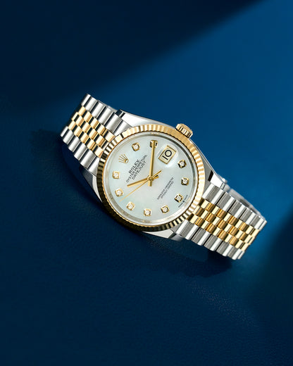 Rolex Datejust 36 Two Tone Yellow Gold Mother Of Pearl Dial With Diamonds 126233 2021